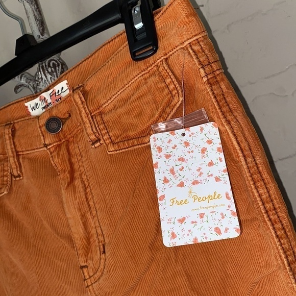 Free People pants orange rust corduroy raw distressed hem pockets boho 26 - Picture 6 of 10